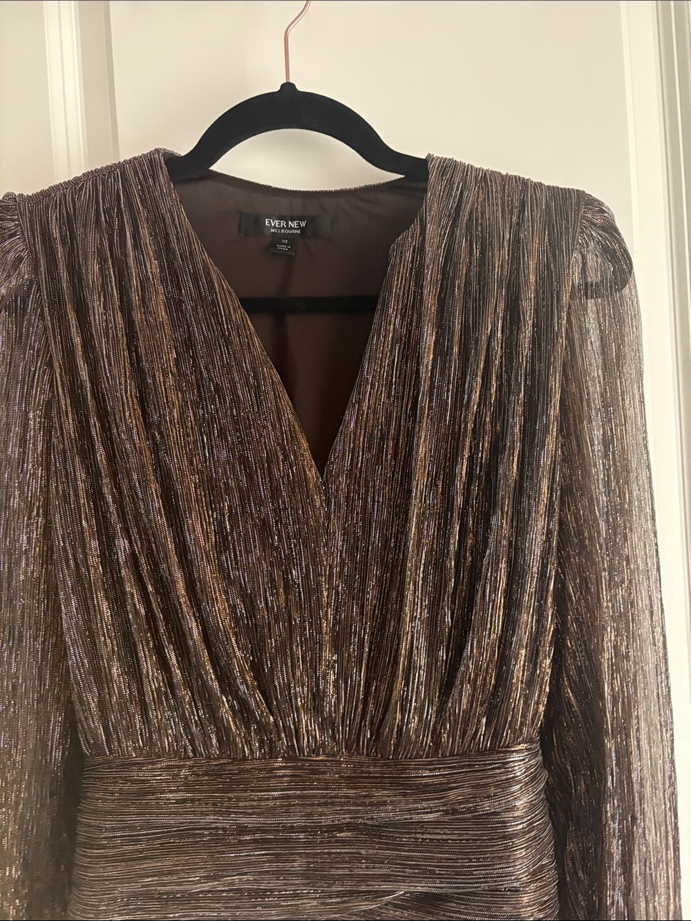 Ever New Bronze Metallic V-Neck Pleated Blouse